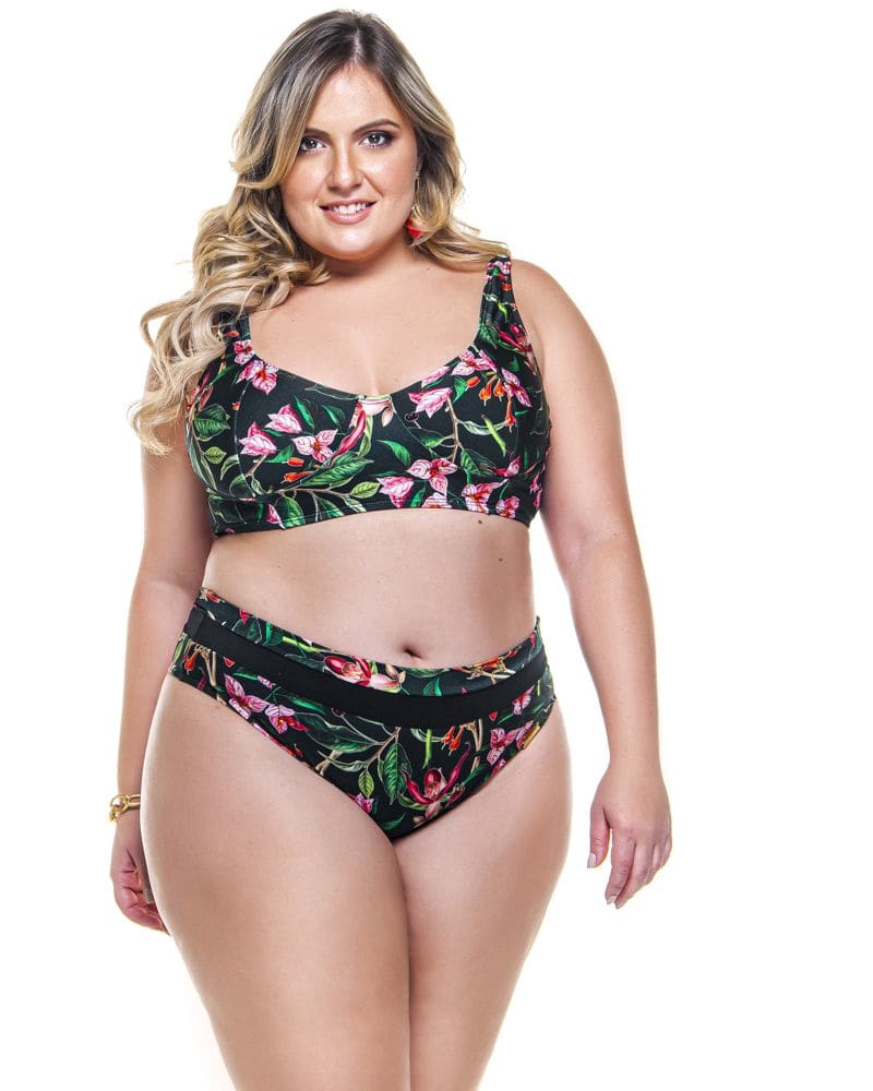 Front of a model wearing a size 20 Bottom Sunkini In 2 Colors in Black Cherry Tree & Black by Lehona. | dia_product_style_image_id:267444
